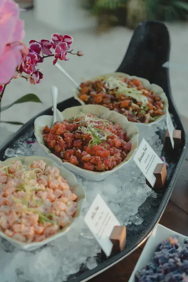 Poke boat platter with assorted Hawaiian poke