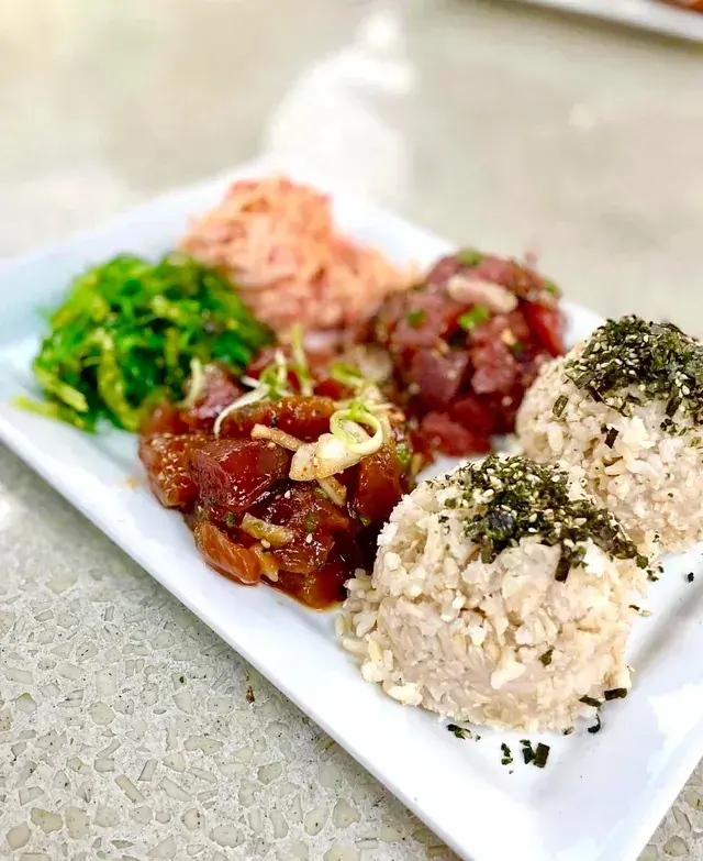 Aina vegetarian veggie poke bowl with sweet potato and avocado at Umekes
