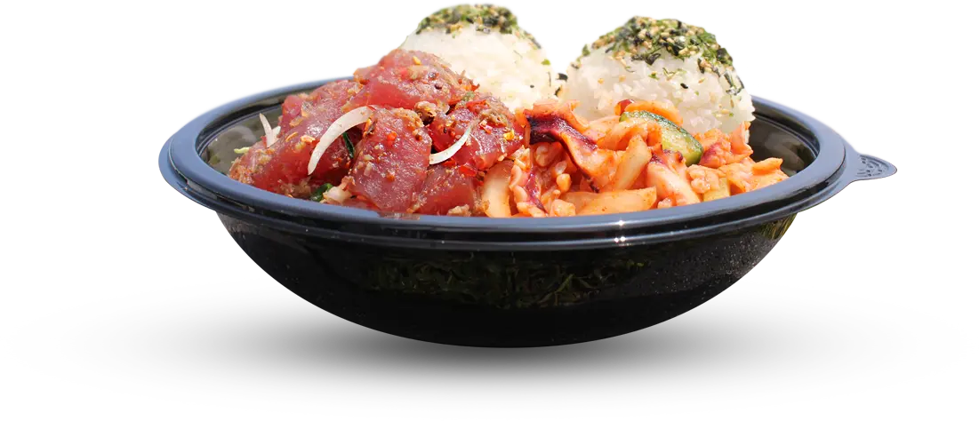 Umekes fresh ahi poke bowl with rice, seaweed salad, and tako poke